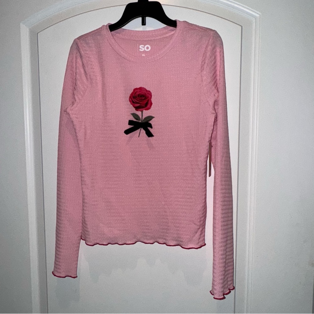 So Brand Pink XL Junior Full Sleeve Texture Shirt Red Edging Ribbon design NWT